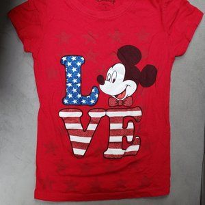 Disney 100% Cotton  Mickey Mouse Love Tee Shirt  Size S  Red, white, blue